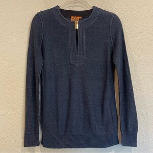 Tory Burch Orrin 100% Linen Sweater Tunic in Navy with Gold Hardware